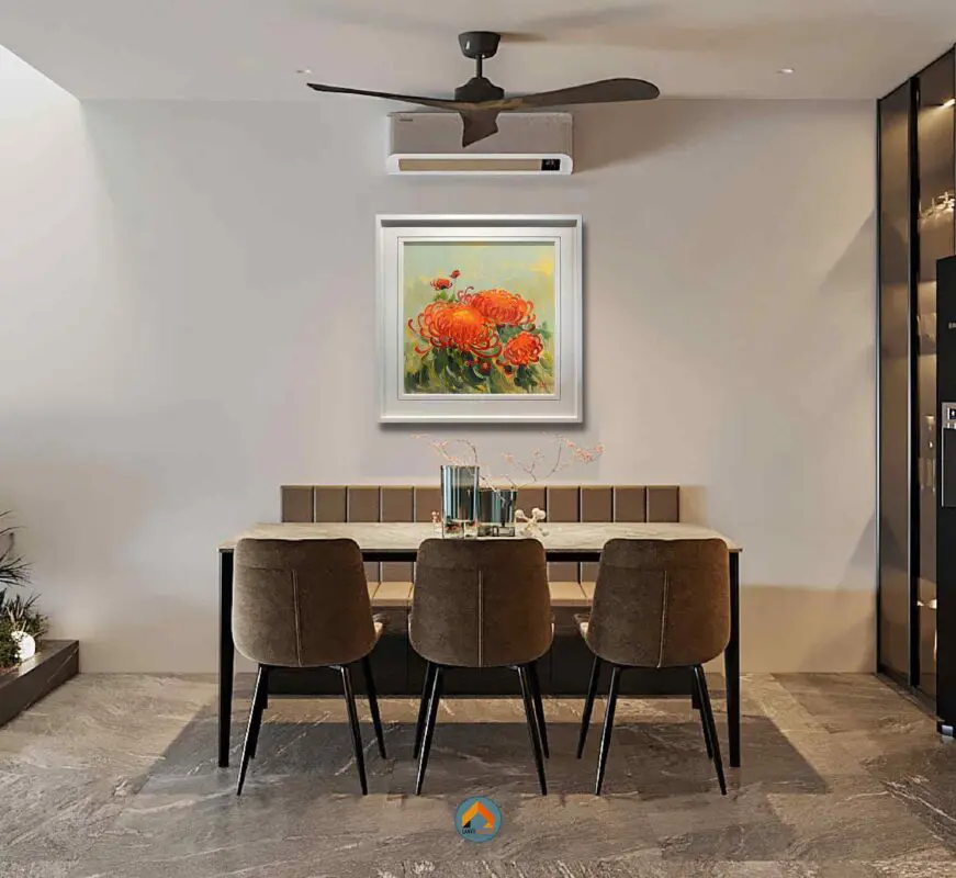 Tranh cúc đại đóa thích hợp treo trong không gian phòng ăn