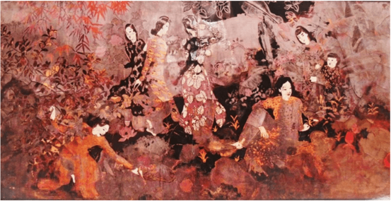 Thiếu nữ bên hồ sen, khổ 120x240 cm