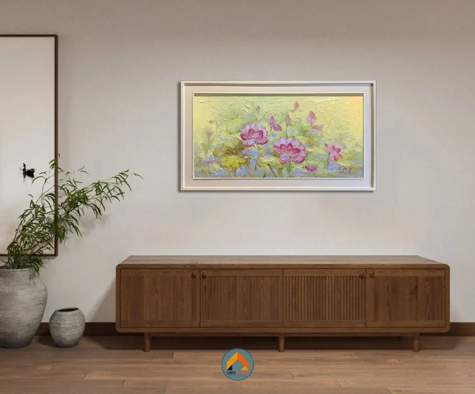 Liên hoa 7 - Tranh sơn dầu đầm sen hồng mùa hạ vẽ với kỹ thuật đắp nổi