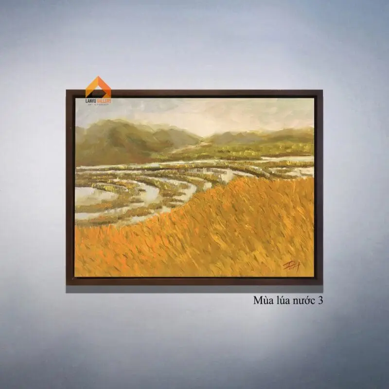 Mùa lúa nước 3 - Cánh đồng lúa mùa gặt với ngọn núi phía xa xa đem lại cảm giác bình yên