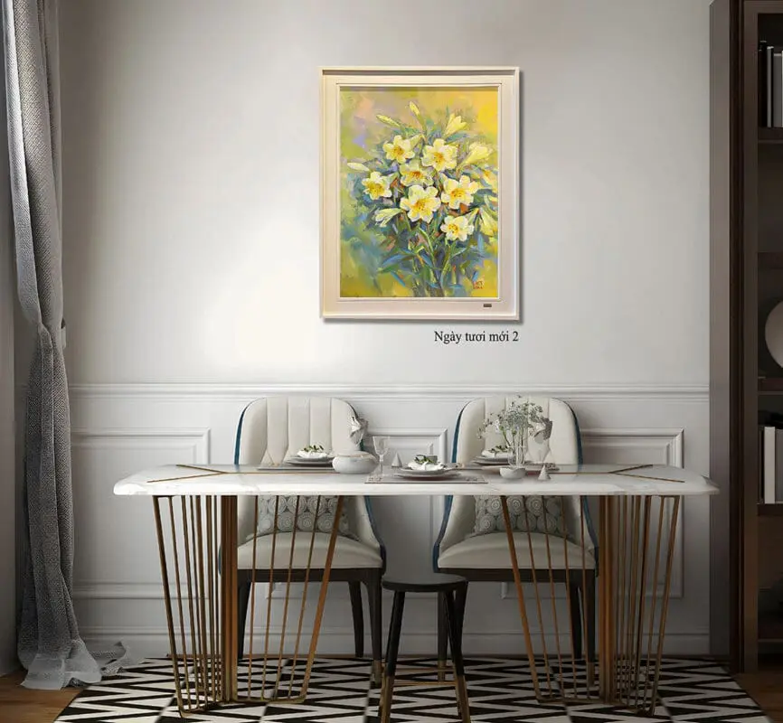 Tranh sơn dầu hoa loa kèn mang vẻ đẹp trong trẻo