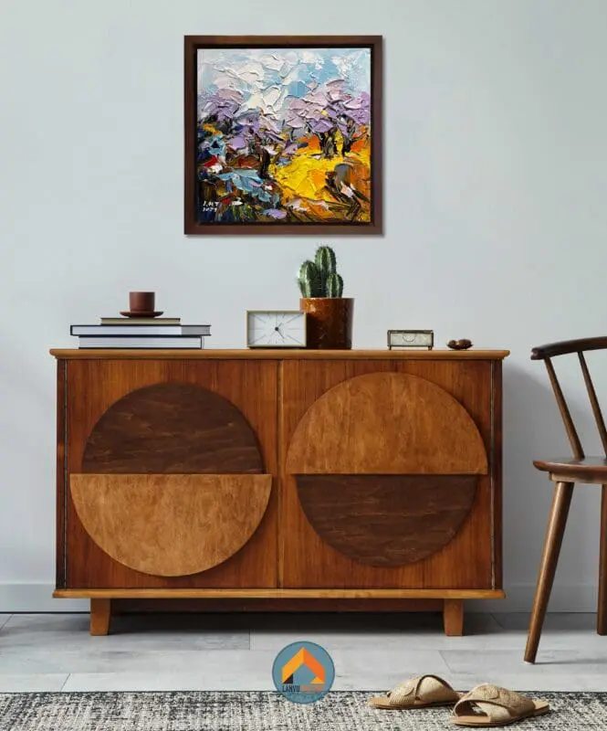 Tranh sơn dầu phong cảnh phong cách hiện đại rất thích hợp với nhiều không gian và vị trí cầu thang