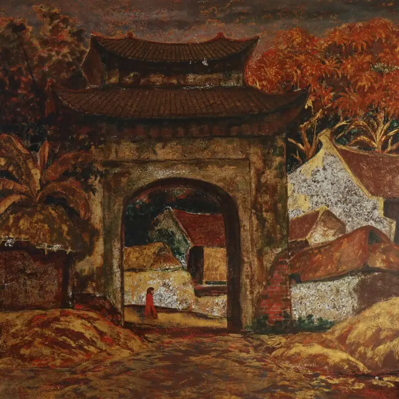 Tác phẩm “Chốn quê thanh bình 2” 100x100cm của họa sĩ Nguyễn Quang Đức