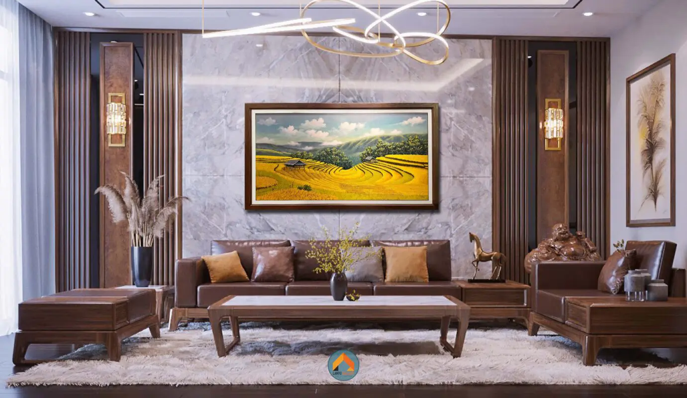 Tranh sơn dầu ruộng bậc thang treo phòng khách