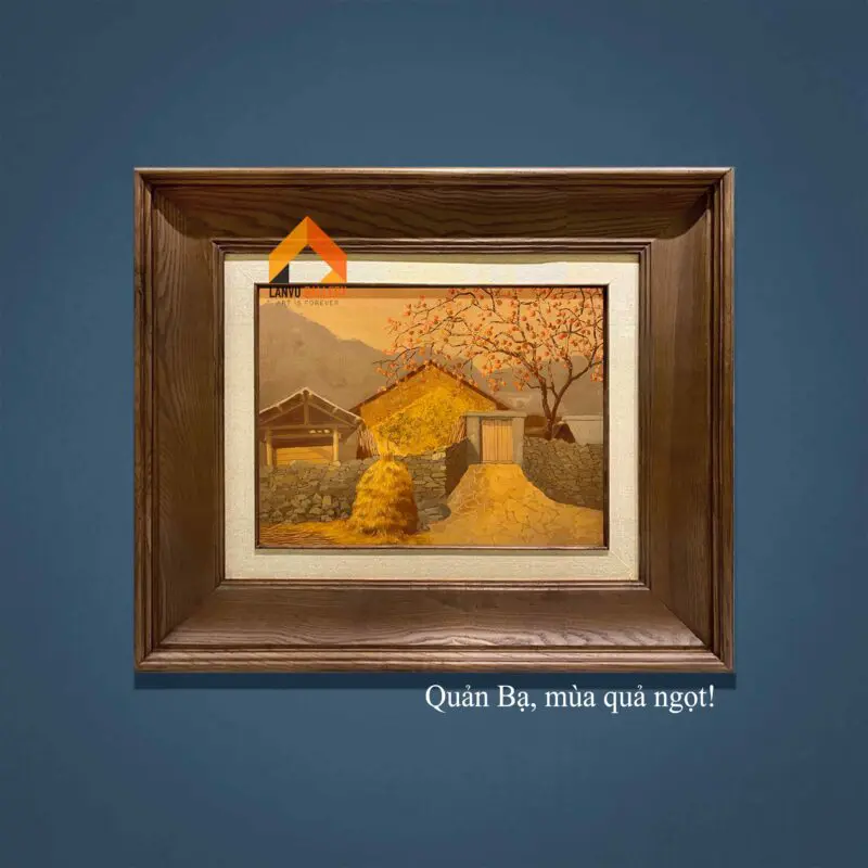 Tranh sơn mài vẻ đẹp bản làng Hà Giang kích thước nhỏ 30x40 cm phù hợp để bàn