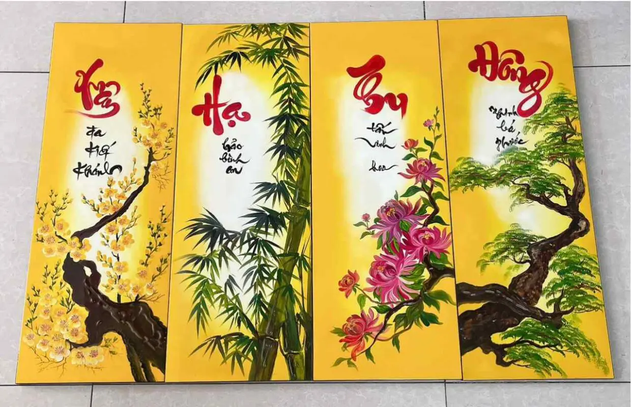 Tranh sơn mài bốn mùa trang trí và làm quà tặng ý nghĩa