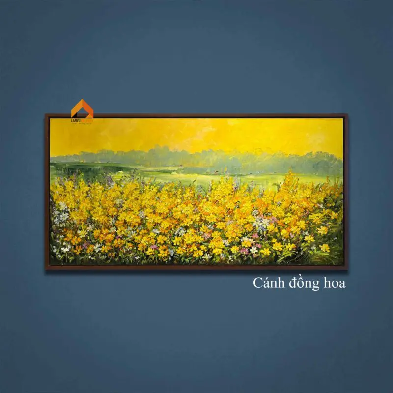 Tranh cánh đồng hoa tulip cùng muôn sắc hoa rực rỡ sắc màu giữa bầu trời ngày hạ