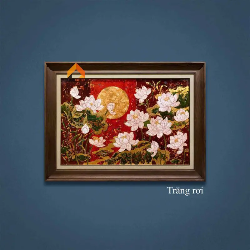 Tranh sơn mài treo tường chủ đề hoa sen