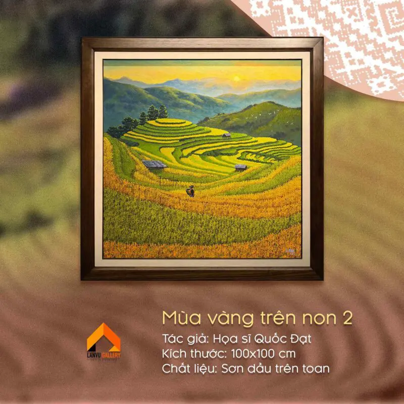 Cánh đồng lúa chín vào mùa gặt với sắc vàng ấm no, đủ đầy