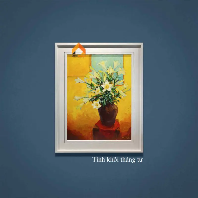 Tranh sơn dầu với hình ảnh chủ đạo là hoa loa kèn được thể hiện mềm mại, tinh tế