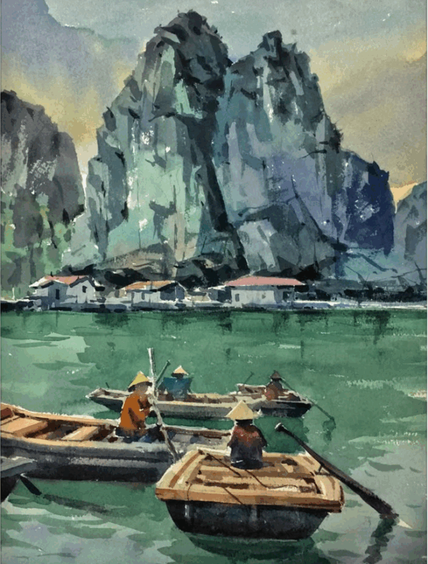 Tranh Vịnh Hạ Long màu nước