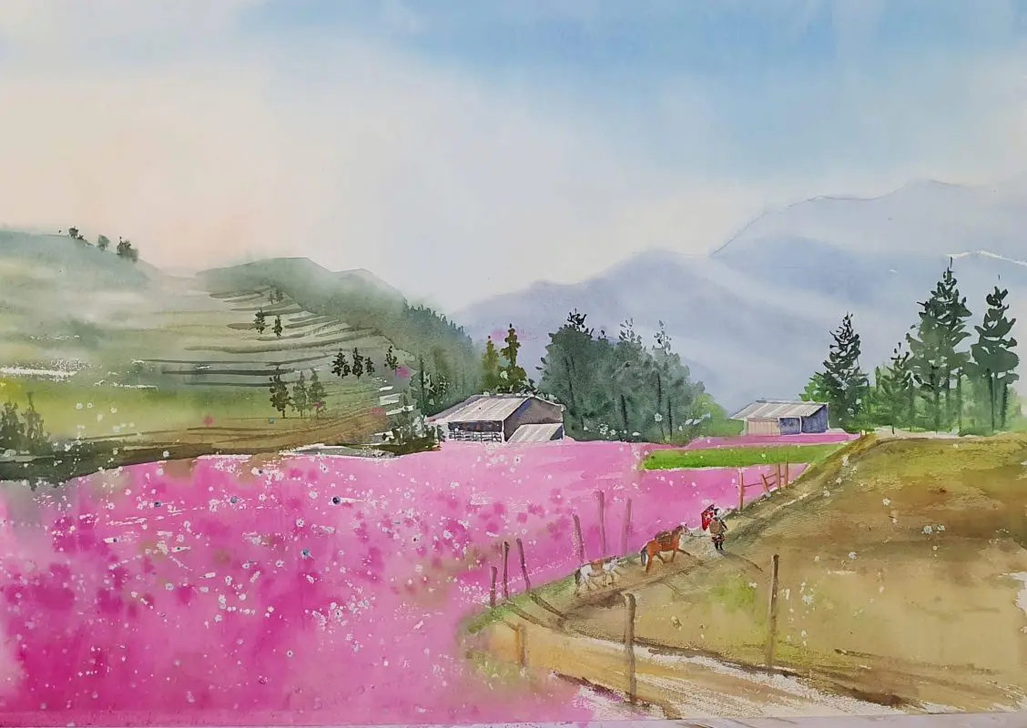 Cảnh sắc mùa xuân ở vùng cao qua nét nhìn thơ mộng của người họa sĩ Cre: Internet