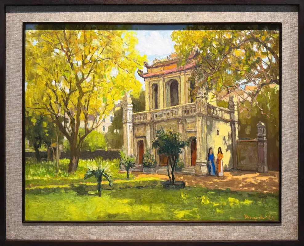 Treo tranh sơn dầu Khuê Văn Các trong phòng làm việc hoặc thư phòng