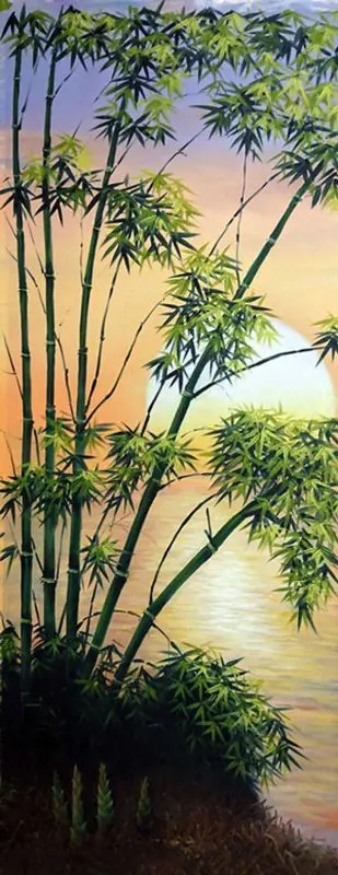 Hình ảnh cây trúc cạnh dòng sông uốn lượn lúc hoàng hôn lãng mạn