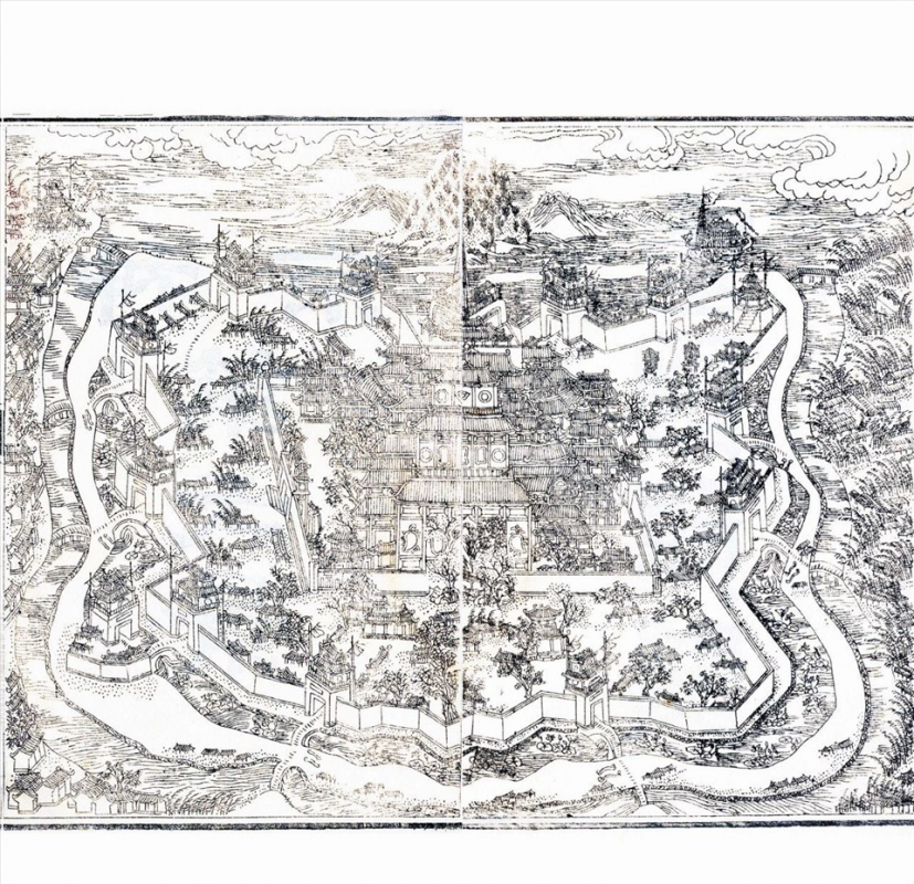 Trung Minh Viễn Chiếu là 1 trong 20 thắng cảnh xứ Huế xưa qua tranh sơn mài vẽ về công trình kiến trúc quan trọng trong Tử Cấm Thành được xây dựng chỉ trong 1 tháng  Cre: Internet