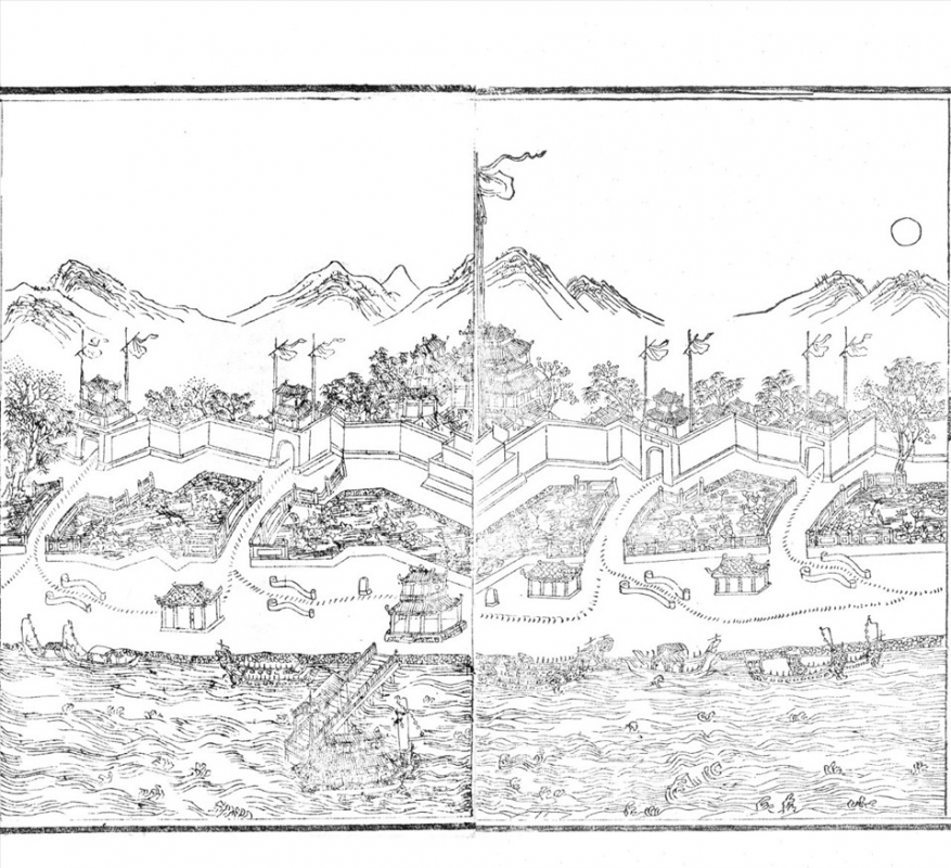 Hương Giang Hiểu Phiếm là 1 trong 20 thắng cảnh xứ Huế xưa qua tranh sơn mài vẽ dòng sông Hương mềm mại, thơ mộng, nơi các vị vua thường dạo thuyền thưởng lãm Cre: Internet