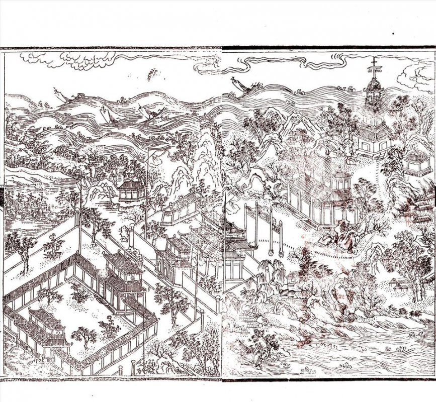 Vân Sơn Thắng Tích tả cảnh chùa Thánh Duyên trên núi Thúy Vân là ngôi chùa nổi tiếng được tại Huế thời xưa Cre: Internet