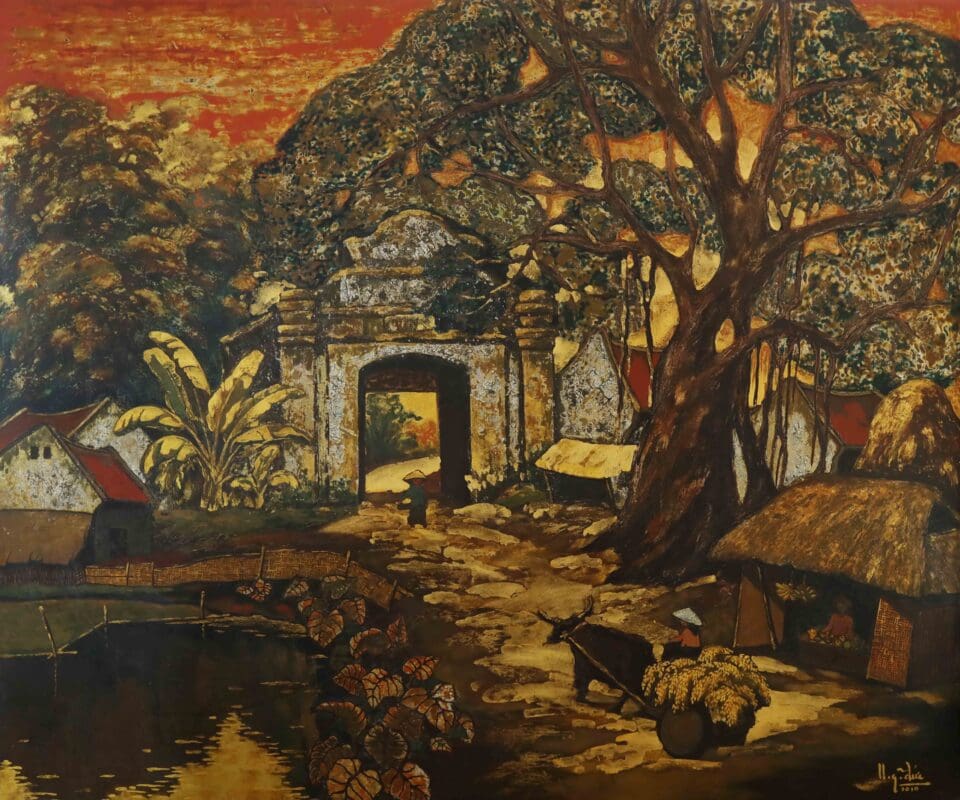 Tác phẩm “Chốn quê thanh bình” 100x120 cm sáng tác độc bản của họa sĩ Nguyễn Quang Đức