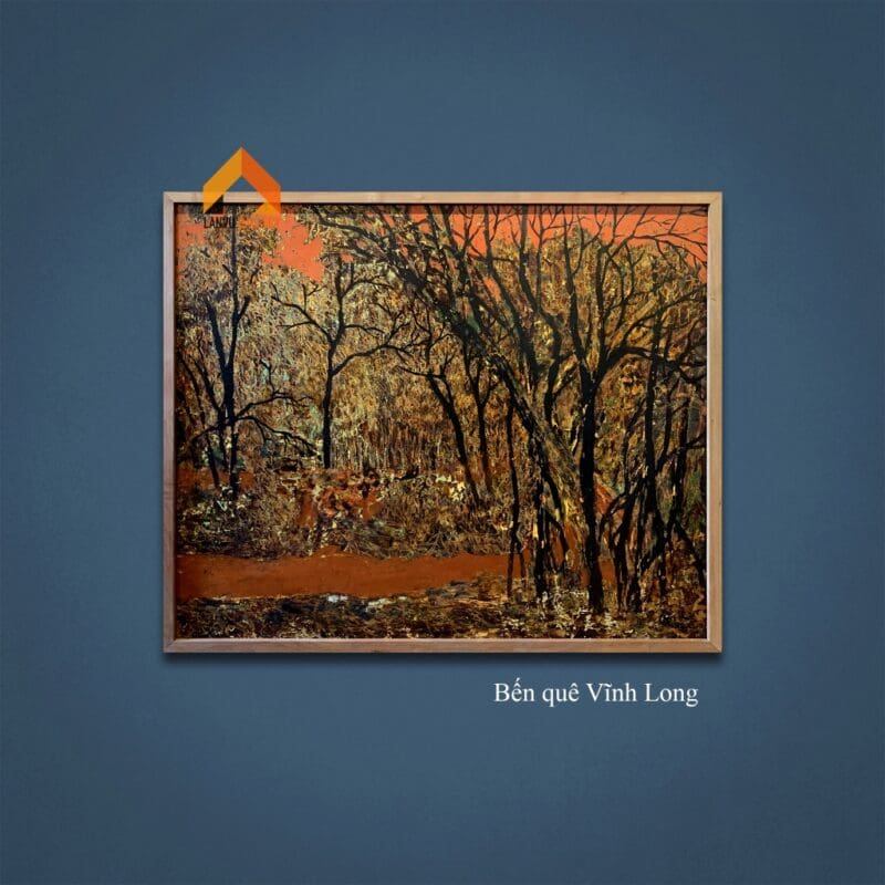 Tác phẩm tranh sơn mài phong cảnh “Bến quê Vĩnh Long” của họa sĩ Lưu Châu Minh