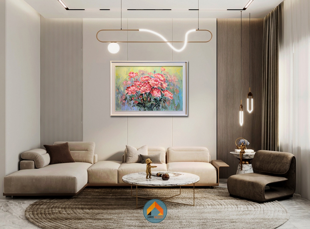 Tranh sơn dầu hoa hoa cẩm chướng đẹp cho không gian phòng khách hiện đại