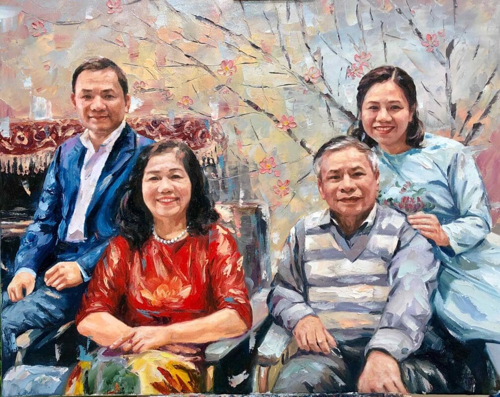 Một bức tranh sơn dầu gia đình ý nghĩa dành tặng cha mẹ và những người thân yêu