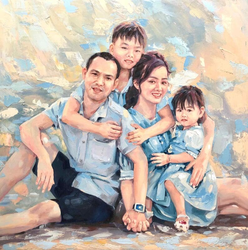 tranh sơn dầu gia đình hạnh phúc