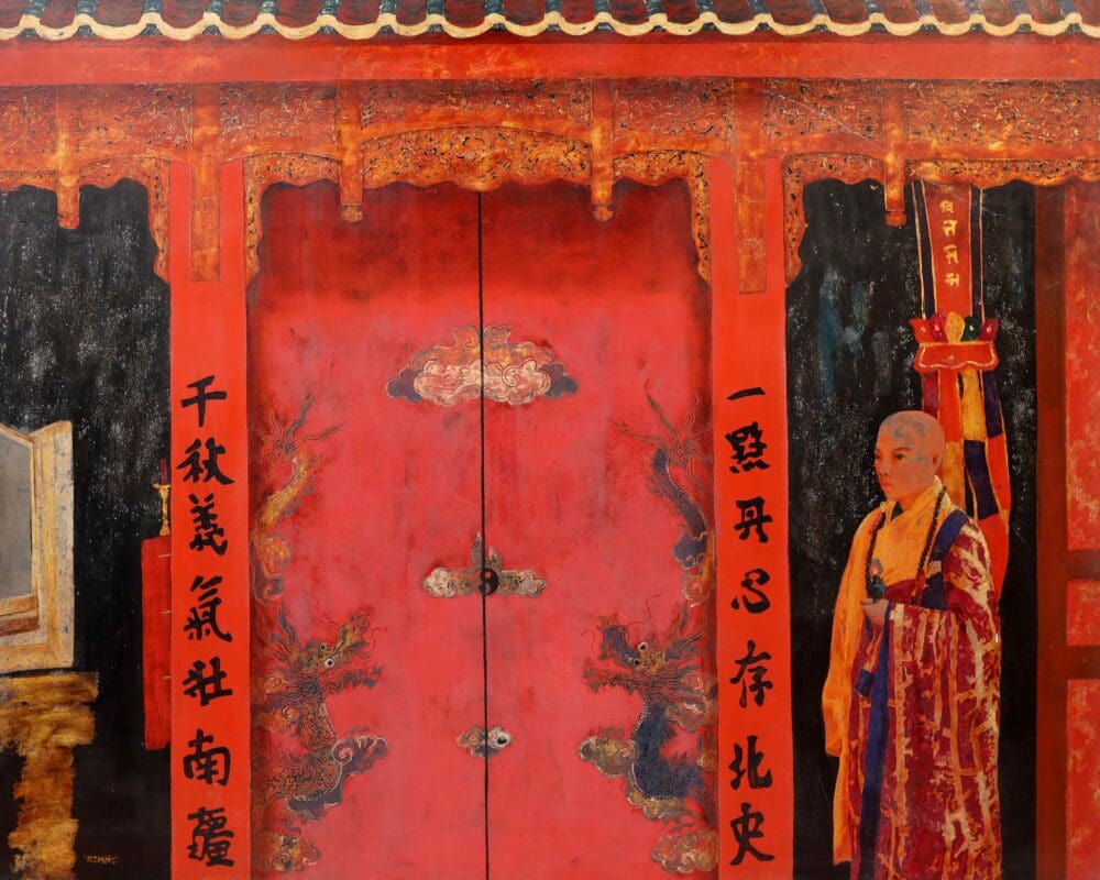 Tranh sơn mài phong cảnh đền chùa của họa sĩ Trần Tuấn Long
