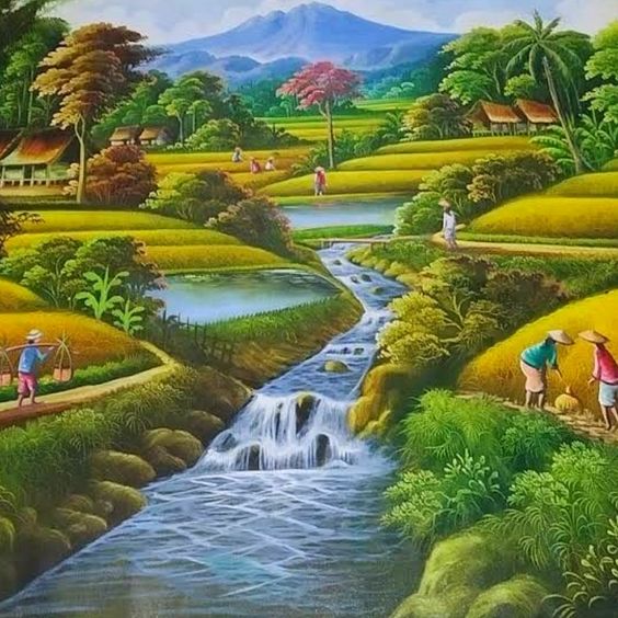 Bức tranh sơn thủy làng quê ngày mùa với những cánh đồng lúa chín vàng rộ