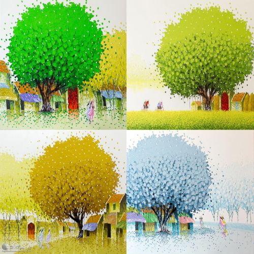 Tranh sơn mài chủ đề màu sắc của lá