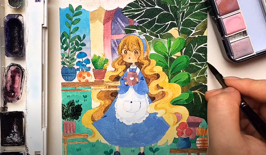 Các nhân vật chibi trở thành cảm hứng cho các tác phẩm tranh màu nước dễ thương Cre: Internet