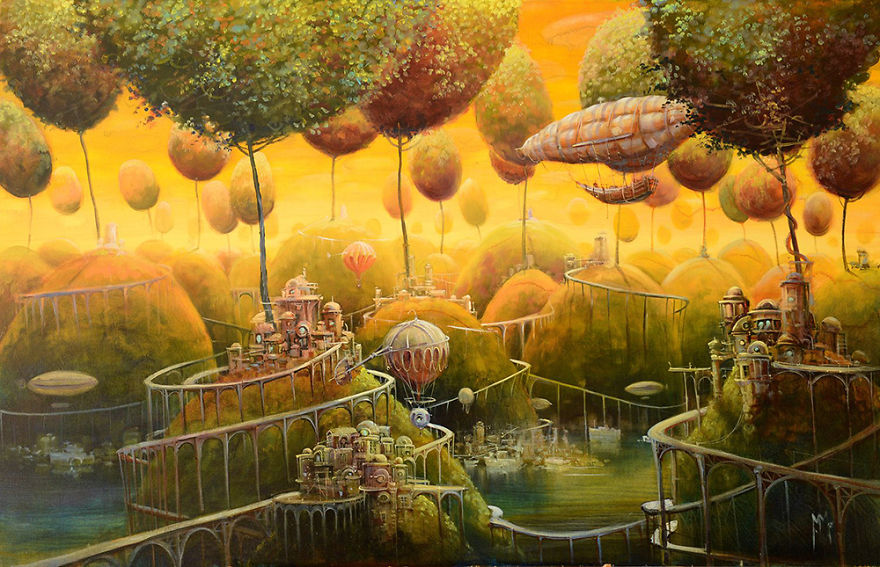 Tranh sơn dầu siêu thực nổi bật với hình ảnh phi thực tế, màu sắc sinh động và chi tiết tỉ mỉ  Cre: Internet