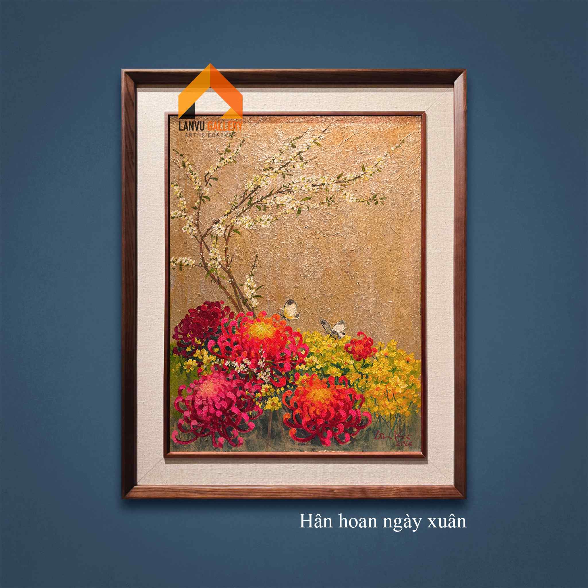 Hân hoan ngày xuân - 60x80 - HS Lân Vũ LOGO (Bản 2.5 vát cạnh bo 8 vải chỉ bằng)