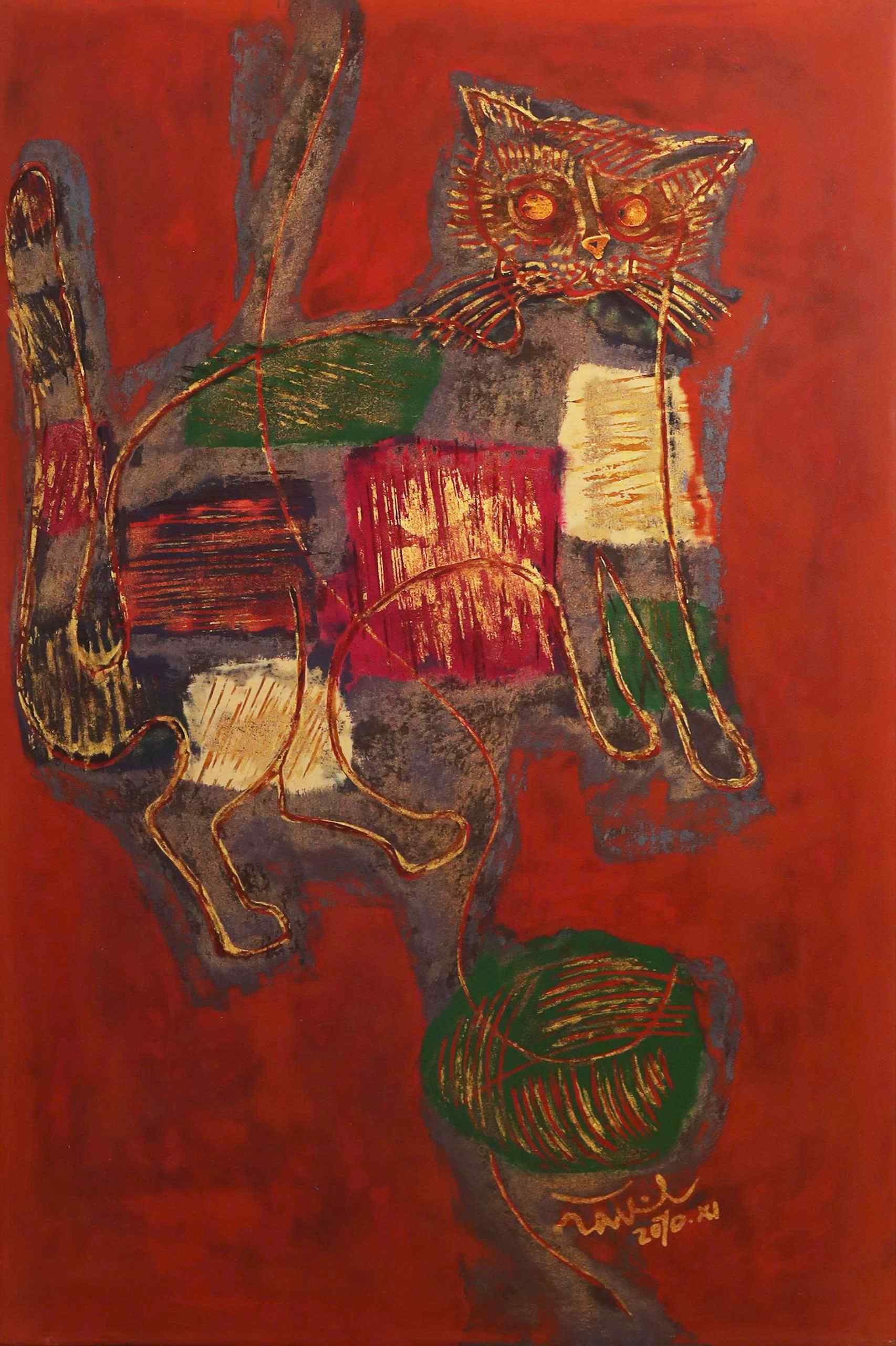 Mèo nhỏ và cuộn len - 40x60 - Trà Phin MAPS (1)