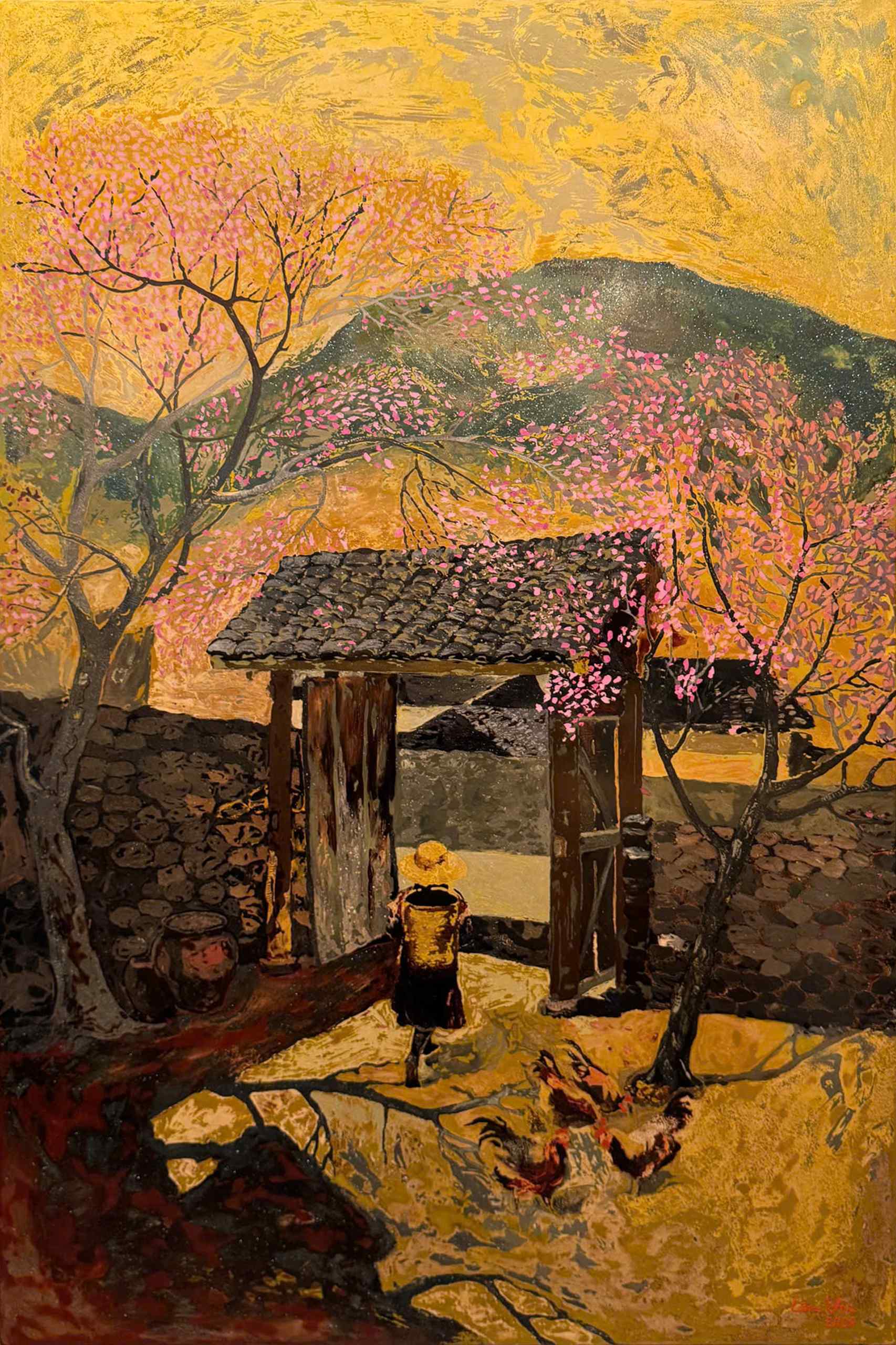 Xuân hồng (phiên bản sơn mài) - 80x120 - HS Lân Vũ MAPS