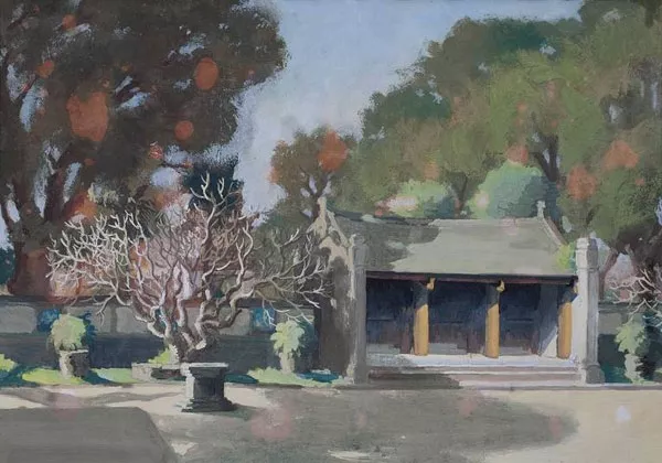 Tranh bột màu đền Voi Phục của họa sĩ Văn Giáo Cre: Internet
