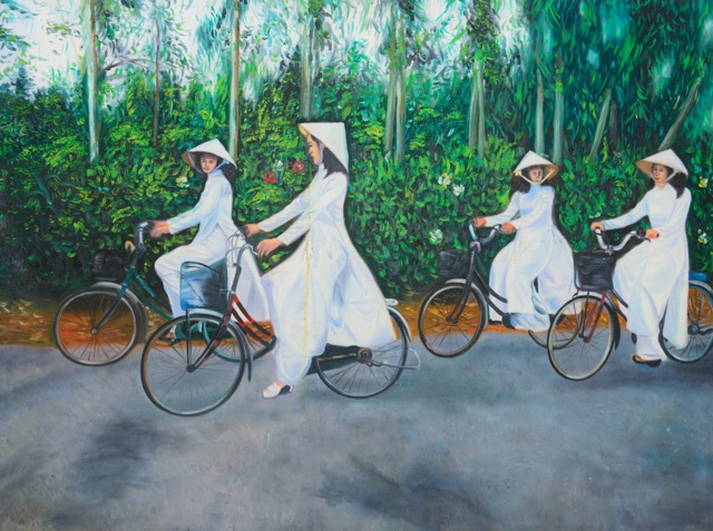 Tranh sơn dầu ngày tựu trường gợi lại chút bồi hồi, xúc động trong lòng mỗi người Cre: Internet
