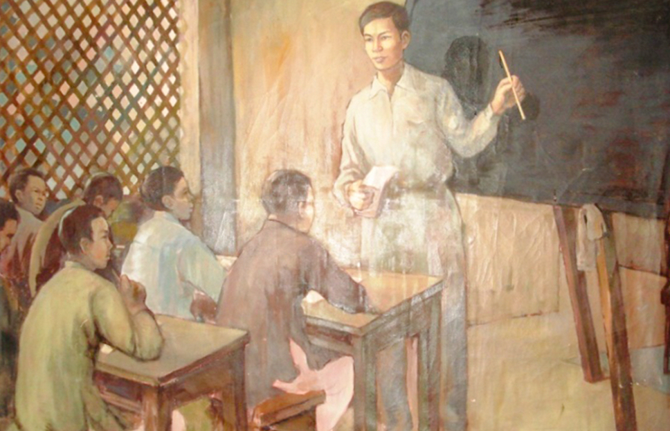 Tranh sơn dầu người thầy trên bục giảng với đôi mắt hiền từ, nhân biệt Cre: Internet