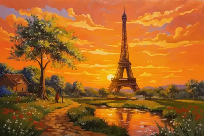 Màu vàng nhuộm khắp trời trong buổi chiều hoàng hôn Paris Cre: Internet