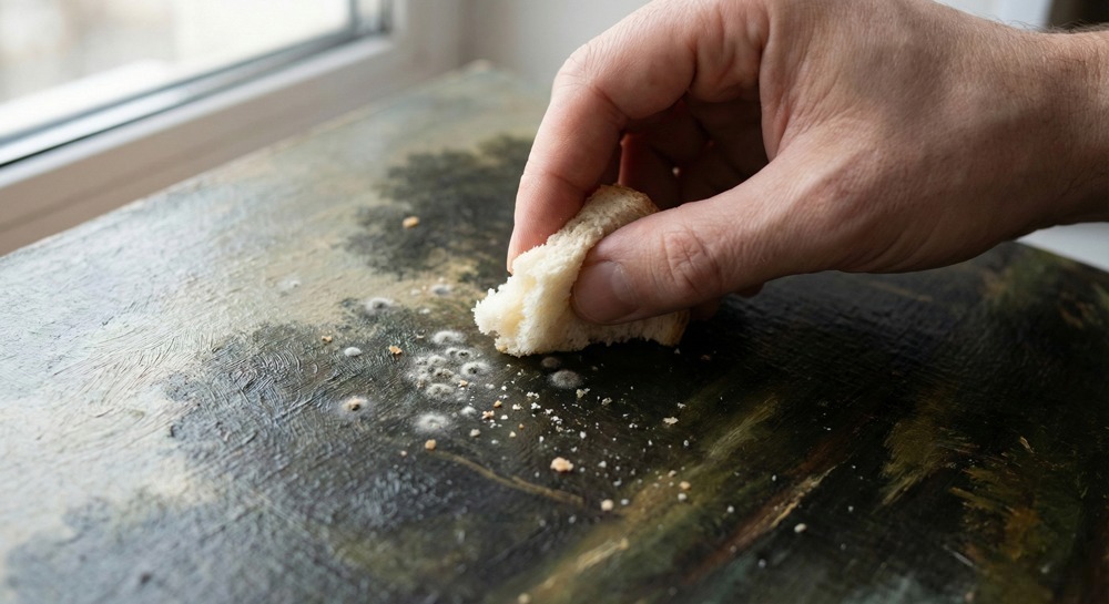 Sử dụng mẫu ruột bánh mì trắng để hút ẩm tại các vị trí ẩm, mốc Cre: Internet