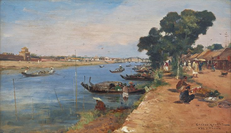 Huế xưa với chiếc thuyền trên sông, gánh hàng góc chợ Cre: Internet