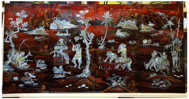 Sơn mài là chất liệu lý tưởng để thể hiện đề tài Ngư Tiều Canh Mục Cre: Internet
